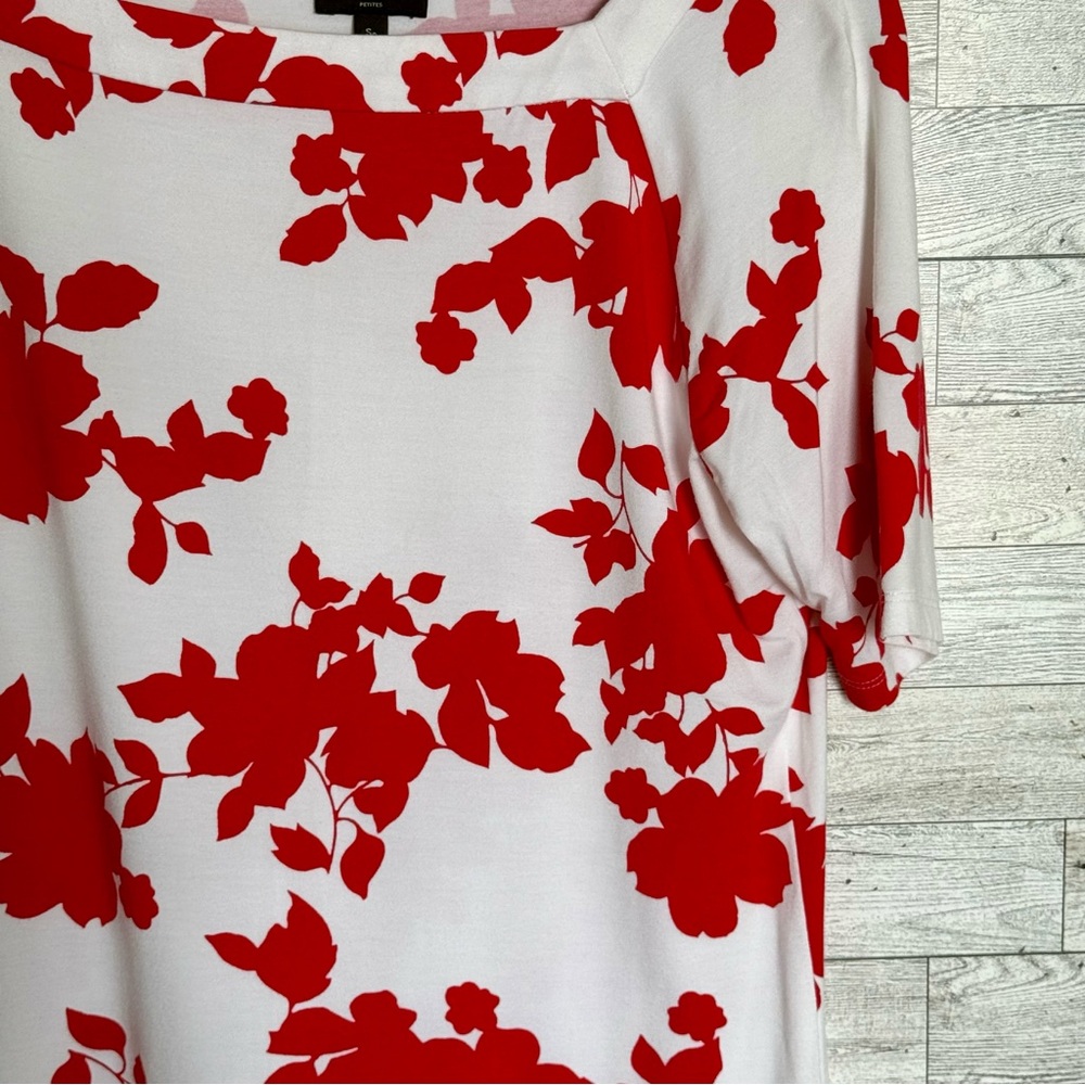 Talbots Womens Red White Floral‎ Top Short Sleeve Rayon Tunic Blouse Sz-Small/P - Picture 6 of 14